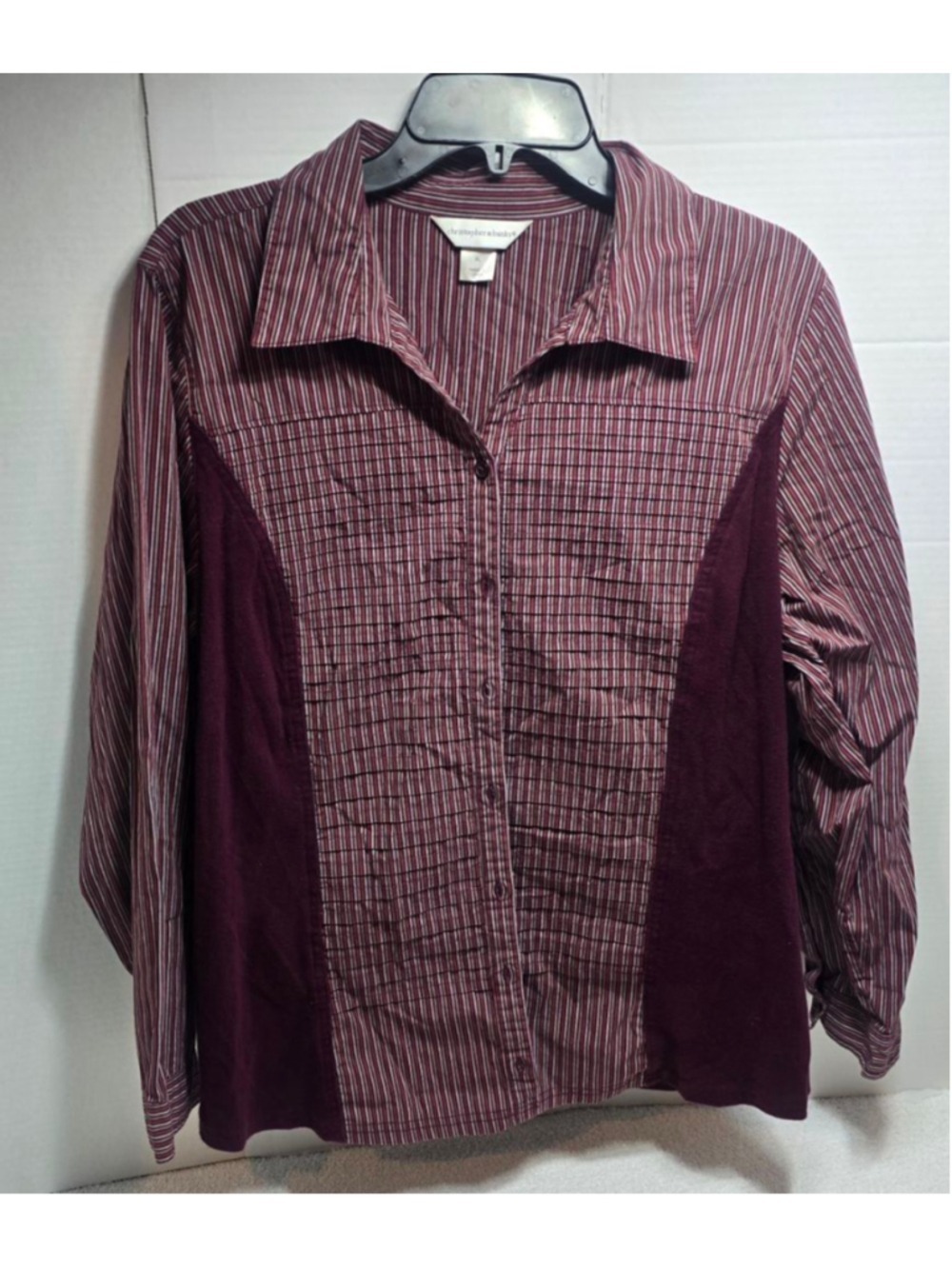 Women's Christopher & Banks Burgundy Striped Button Down Shirt XL